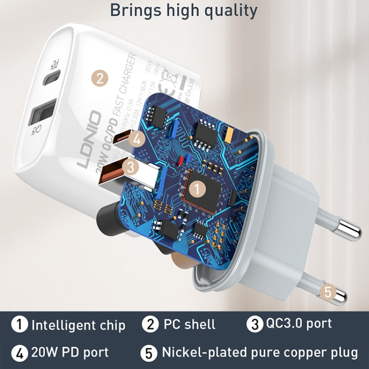 LDNIO Q229 QC3.0 / PD20W USB + Type-C Fast Charger with 1m USB to Type-C Cable, Plug Type:UK Plug(White) - USB Charger by LDNIO | Online Shopping South Africa | PMC TechLife | Buy Now Pay Later Mobicred