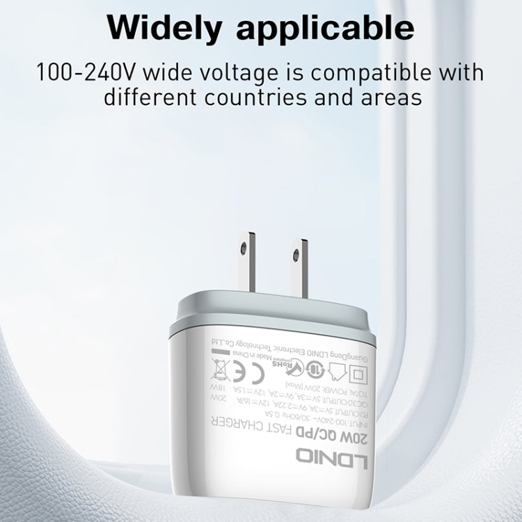 LDNIO Q229 QC3.0 / PD20W USB + Type-C Fast Charger with 1m USB to Type-C Cable, Plug Type:EU Plug(White) - USB Charger by LDNIO | Online Shopping South Africa | PMC TechLife | Buy Now Pay Later Mobicred