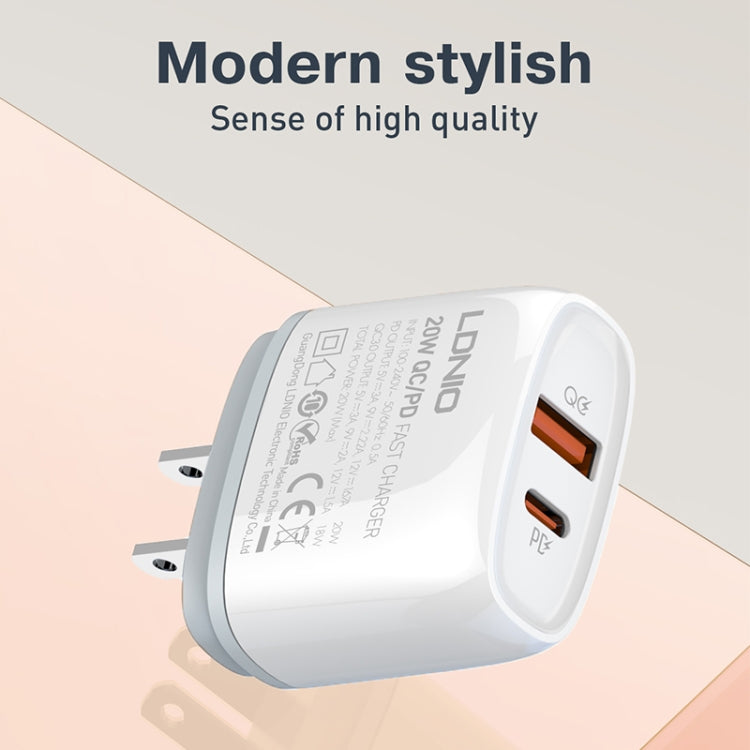 LDNIO Q229 QC3.0 / PD20W USB + Type-C Fast Charger with 1m Type-C to Type-C Cable, Plug Type:EU Plug(White) - free shipping - PMC TechLife - Order now!