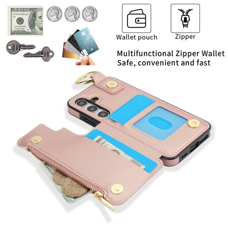 For Samsung Galaxy S24+ 5G RFlD Anti-theft Double Buckle Ring Zipper Card Phone Case(Rose Gold) - Galaxy S24+ 5G Cases by PMC Jewellery | Online Shopping South Africa | PMC Jewellery | Buy Now Pay Later Mobicred