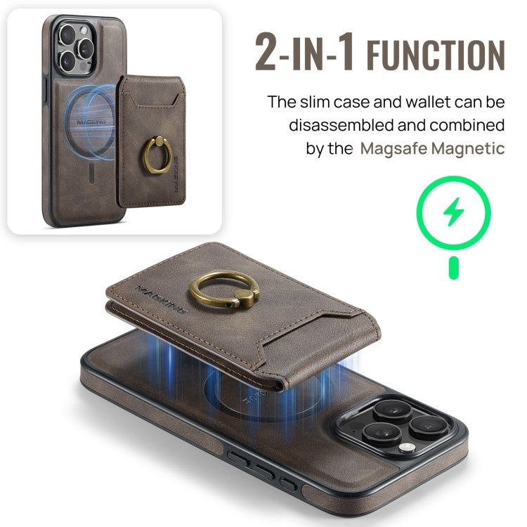 For iPhone 15 Pro MAGKING K1 MagSafe Detachable Wallet RFID Back Cover Phone Case(Coffee) - free shipping - PMC Jewellery - Order now!