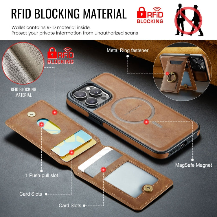 For iPhone 15 Pro DG.MING K1 MagSafe Detachable Wallet RFID Back Cover Phone Case(Brown) - free shipping - PMC Jewellery - Order now!
