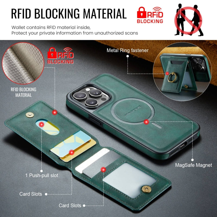 For iPhone 14 DG.MING K1 MagSafe Detachable Wallet RFID Back Cover Phone Case(Green) - free shipping - PMC Jewellery - Order now!