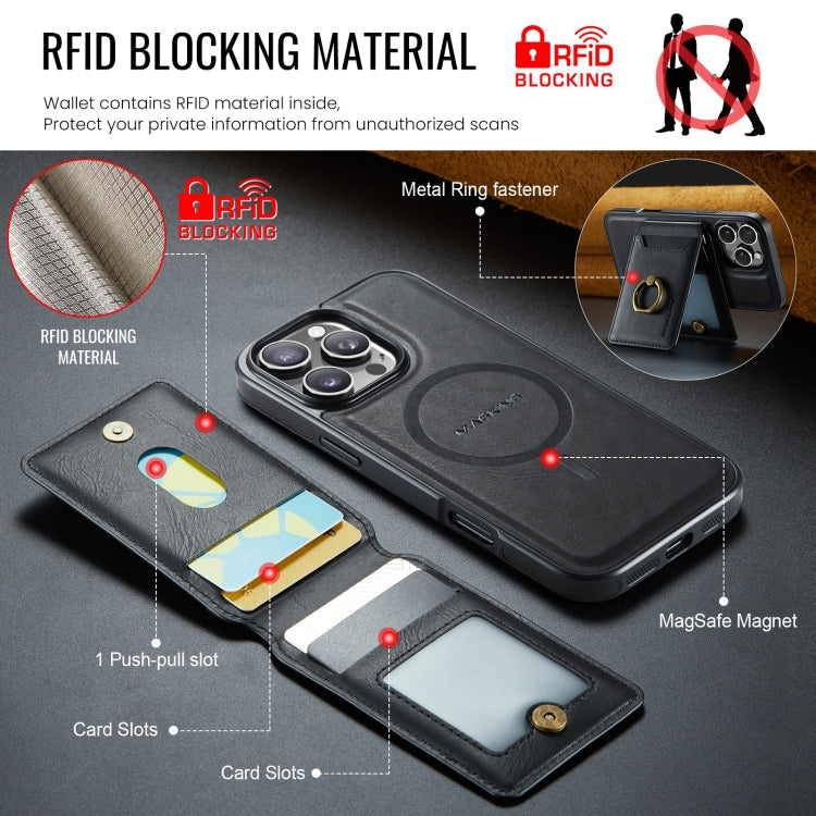 For iPhone 16 Pro Max MAGKING K1 MagSafe Detachable Wallet RFID Back Cover Phone Case(Black) - free shipping - PMC Jewellery - Order now!