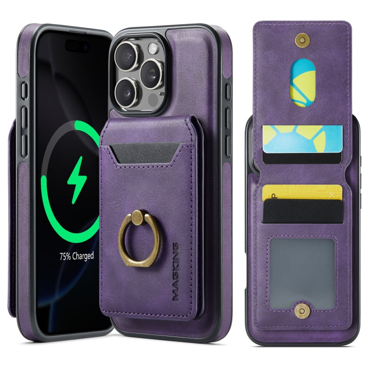 For iPhone 16 Pro MAGKING K1 MagSafe Detachable Wallet RFID Back Cover Phone Case(Purple) - free shipping - PMC Jewellery - Order now!