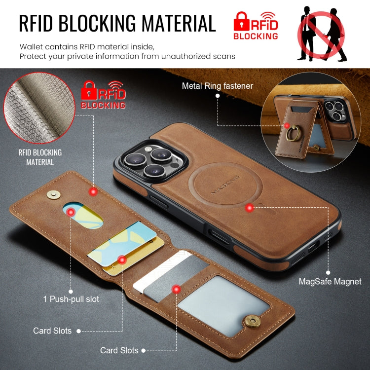 For iPhone 16 Pro MAGKING K1 MagSafe Detachable Wallet RFID Back Cover Phone Case(Brown) - free shipping - PMC Jewellery - Order now!