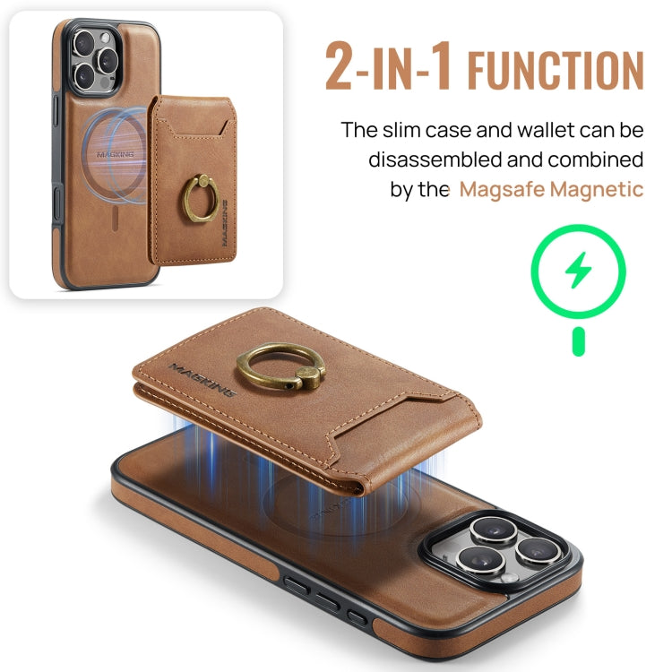 For iPhone 16 Pro MAGKING K1 MagSafe Detachable Wallet RFID Back Cover Phone Case(Brown) - free shipping - PMC Jewellery - Order now!