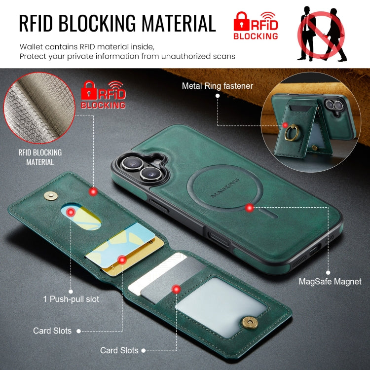 For iPhone 16 Plus DG.MING K1 MagSafe Detachable Wallet RFID Back Cover Phone Case(Green) - free shipping - PMC Jewellery - Order now!