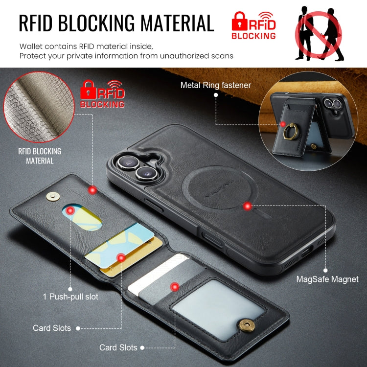 For iPhone 16 DG.MING K1 MagSafe Detachable Wallet RFID Back Cover Phone Case(Black) - free shipping - PMC Jewellery - Order now!