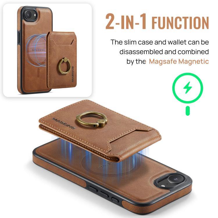For iPhone 16e DG.MING K1 MagSafe Detachable Wallet RFID Back Cover Phone Case(Brown) - free shipping - PMc TechLife - Order now!