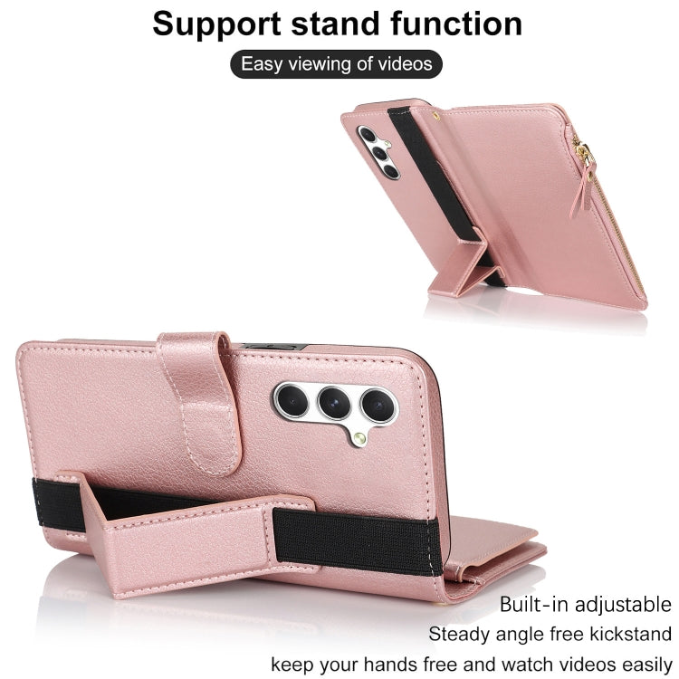 For Samsung Galaxy S24 5G Wristband Holder Zipper Purse RFID Leather Phone Case(Rose Gold) - free shipping - PMC Jewellery - Order now!