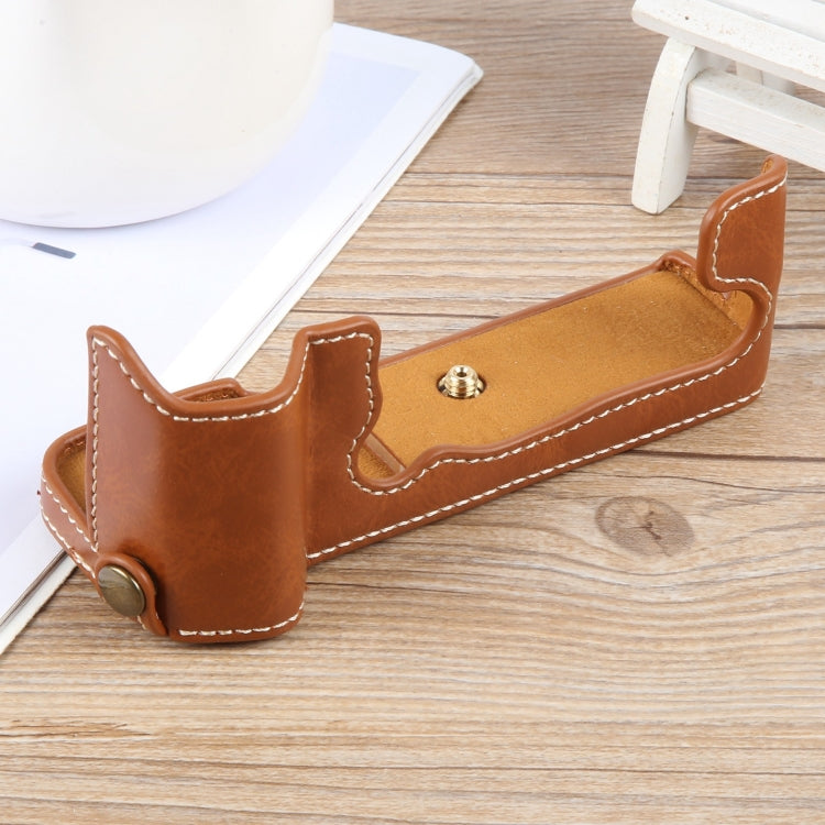 For FUJIFILM X-T5 Glossy PU Leather Camera Half Case Base(Brown) - Half Case by PMC TechLife | Online Shopping South Africa | PMC TechLife | Buy Now Pay Later Mobicred