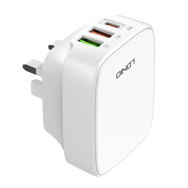 LDNIO Q334 32W Type-C + Dual USB Port Charger with 1m 8 Pin Data Cable, Plug Type:UK Plug(White) - free shipping - PMC Jewellery - Order now!