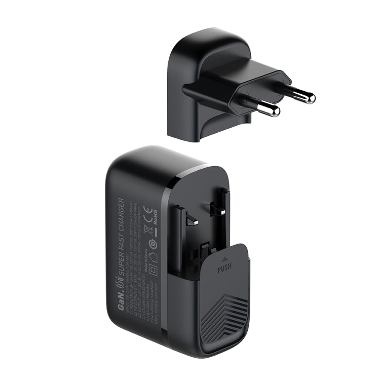 LDNIO Q366 65W USB + Dual Type-C Port Charger with 1m USB-C / Type-C to USB-C / Type-C Data Cable, Plug Type:EU Plug(Black) - free shipping - PMC Jewellery - Order now!