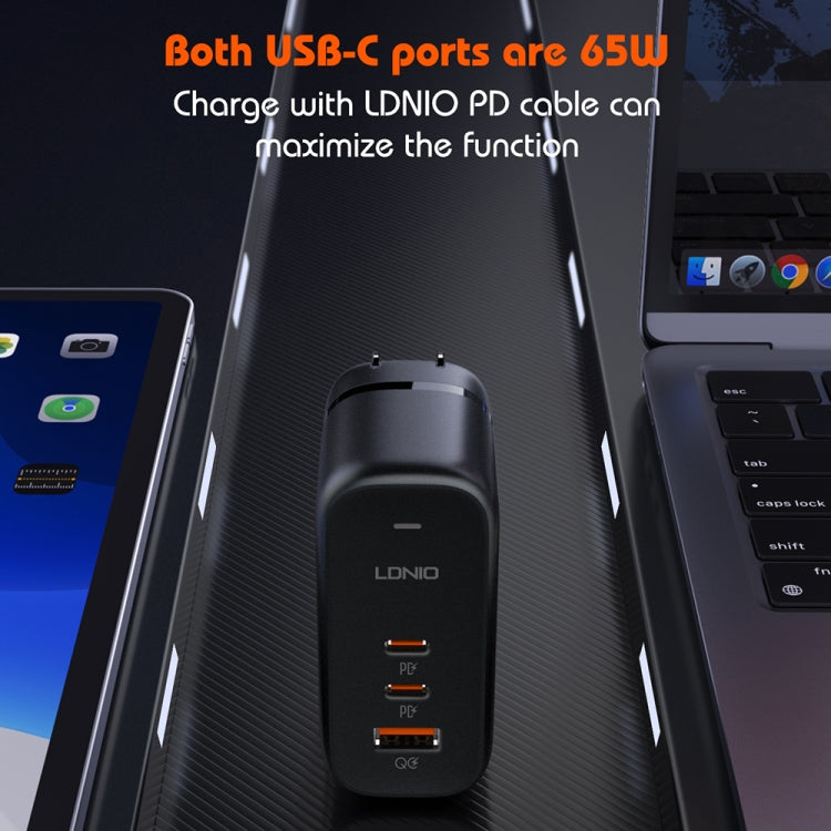 LDNIO Q366 65W USB + Dual Type-C Port Charger with 1m USB-C / Type-C to USB-C / Type-C Data Cable, Plug Type:US Plug(Black) - free shipping - PMC Jewellery - Order now!