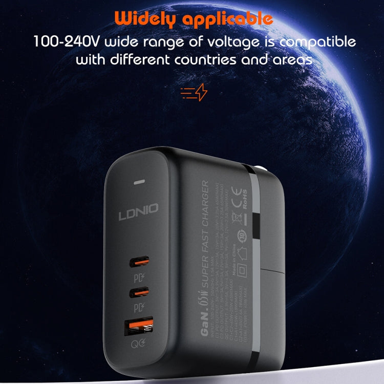 LDNIO Q366 65W USB + Dual Type-C Port Charger with 1m USB-C / Type-C to USB-C / Type-C Data Cable, Plug Type:US Plug(Black) - free shipping - PMC Jewellery - Order now!