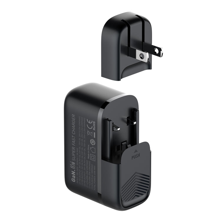 LDNIO Q367 65W GaN 3 x USB-C / Type-C Interface Charger with 1m USB-C / Type-C to USB-C / Type-C Data Cable, Plug Type:US Plug(Black) - free shipping - PMC Jewellery - Order now!