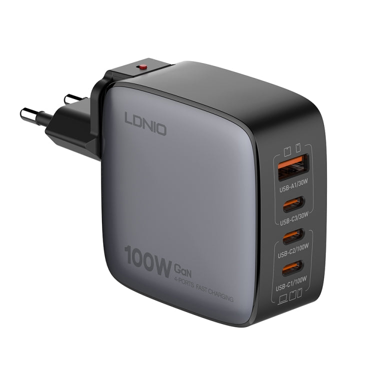 LDNIO Q408 100W GaN USB+3 USB-C / Type-C Interface Charger with 1m 100W USB-C / Type-C to USB-C / Type-C Data Cable, Plug Type:EU Plug(Black) - free shipping - PMC Jewellery - Order now!
