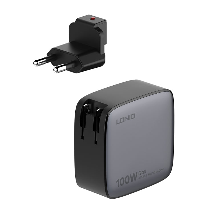 LDNIO Q408 100W GaN USB+3 USB-C / Type-C Interface Charger with 1m 100W USB-C / Type-C to USB-C / Type-C Data Cable, Plug Type:EU Plug(Black) - free shipping - PMC Jewellery - Order now!