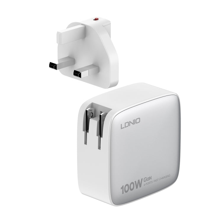 LDNIO Q408 100W GaN USB+3 USB-C / Type-C Interface Charger with 1m 100W USB-C / Type-C to USB-C / Type-C Data Cable, Plug Type:UK Plug(White) - free shipping - PMC Jewellery - Order now!