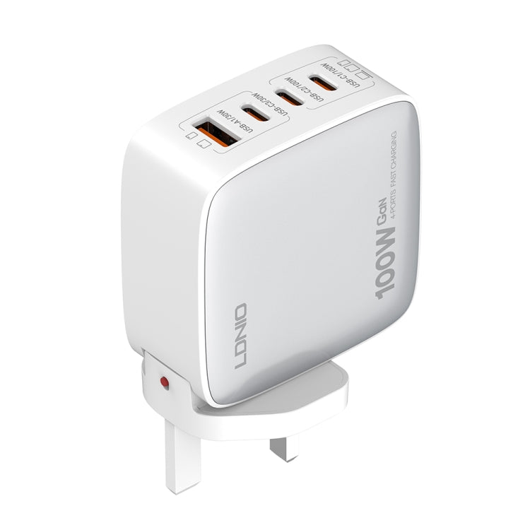 LDNIO Q408 100W GaN USB+3 USB-C / Type-C Interface Charger with 1m 100W USB-C / Type-C to USB-C / Type-C Data Cable, Plug Type:UK Plug(White) - free shipping - PMC Jewellery - Order now!