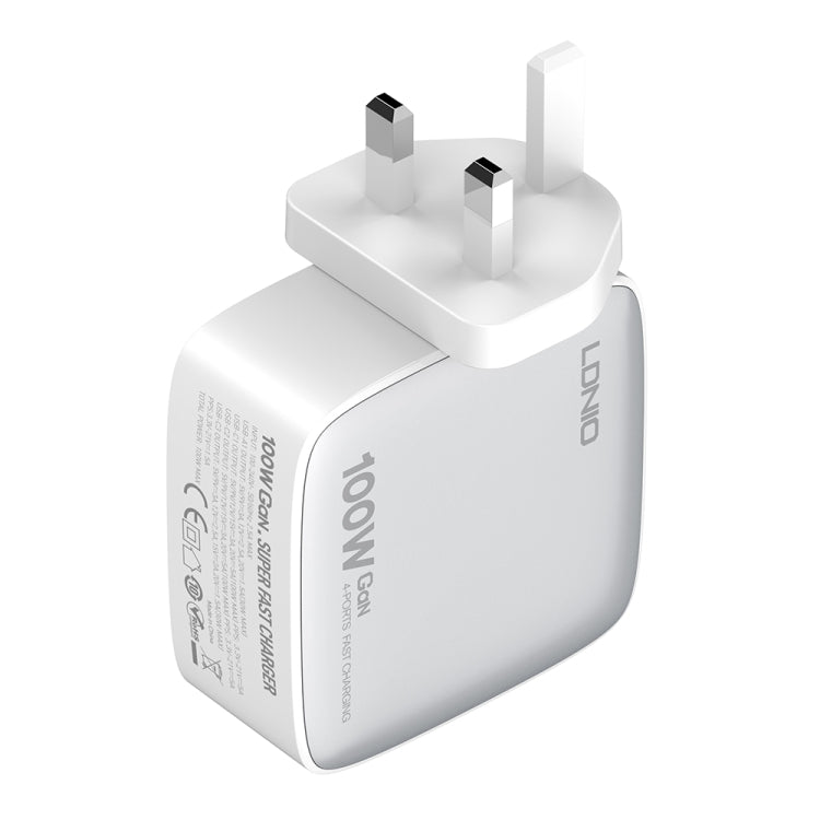 LDNIO Q408 100W GaN USB+3 USB-C / Type-C Interface Charger with 1m 100W USB-C / Type-C to USB-C / Type-C Data Cable, Plug Type:UK Plug(White) - free shipping - PMC Jewellery - Order now!