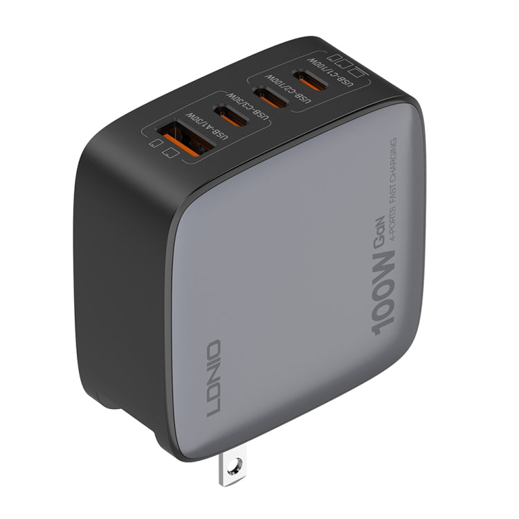 LDNIO Q408 100W GaN USB+3 USB-C / Type-C Interface Charger with 1m 100W USB-C / Type-C to USB-C / Type-C Data Cable, Plug Type:US Plug(Black) - free shipping - PMC Jewellery - Order now!