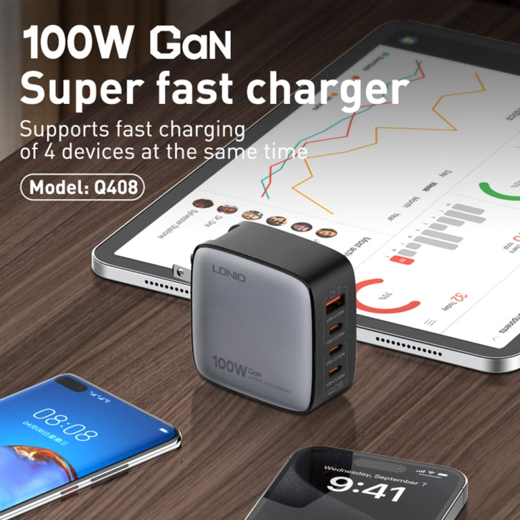 LDNIO Q408 100W GaN USB+3 USB-C / Type-C Interface Charger with 1m 100W USB-C / Type-C to USB-C / Type-C Data Cable, Plug Type:US Plug(White) - free shipping - PMC Jewellery - Order now!