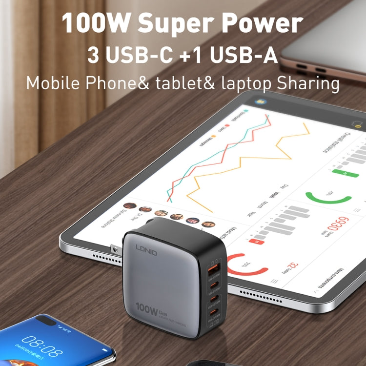 LDNIO Q408 100W GaN USB+3 USB-C / Type-C Interface Charger with 1m 100W USB-C / Type-C to USB-C / Type-C Data Cable, Plug Type:UK Plug(White) - free shipping - PMC Jewellery - Order now!