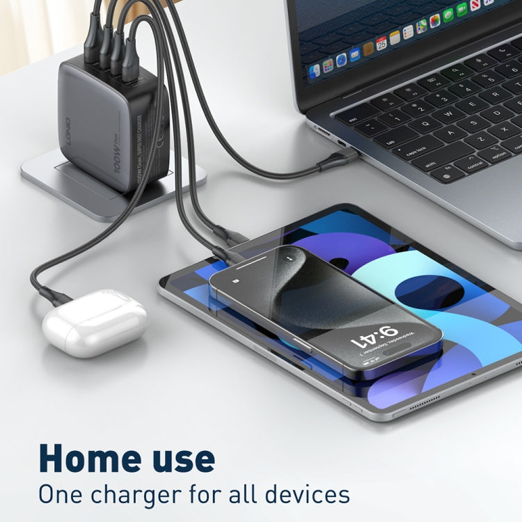 LDNIO Q408 100W GaN USB+3 USB-C / Type-C Interface Charger with 1m 100W USB-C / Type-C to USB-C / Type-C Data Cable, Plug Type:US Plug(Black) - free shipping - PMC Jewellery - Order now!