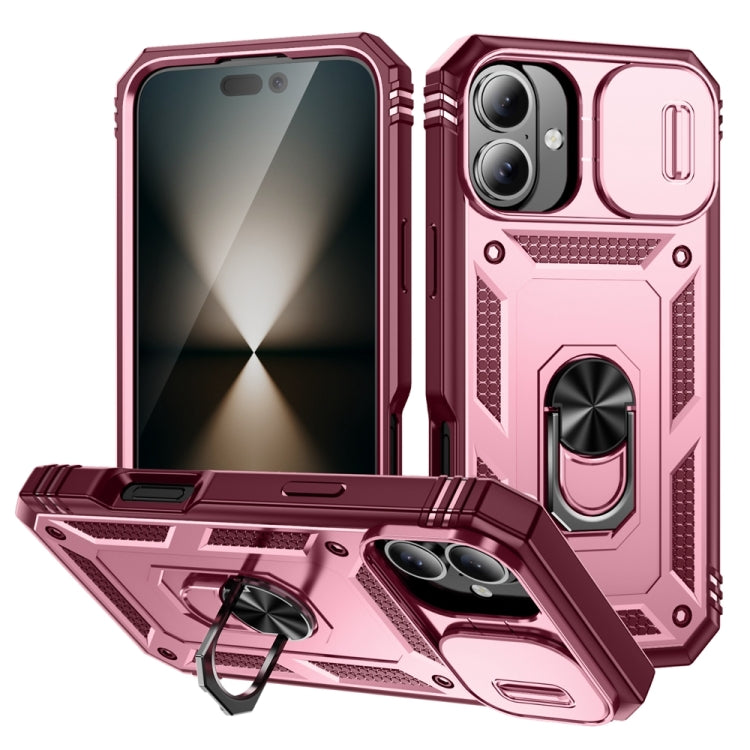 For iPhone 16 Sliding Camshield TPU + PC Phone Case with Holder(Pink+Rose Red) - iPhone 16 Cases by PMC TechLife | Online Shopping South Africa | PMC TechLife | Buy Now Pay Later Mobicred
