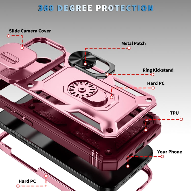 For iPhone 16 Sliding Camshield TPU + PC Phone Case with Holder(Pink+Rose Red) - iPhone 16 Cases by PMC TechLife | Online Shopping South Africa | PMC TechLife | Buy Now Pay Later Mobicred
