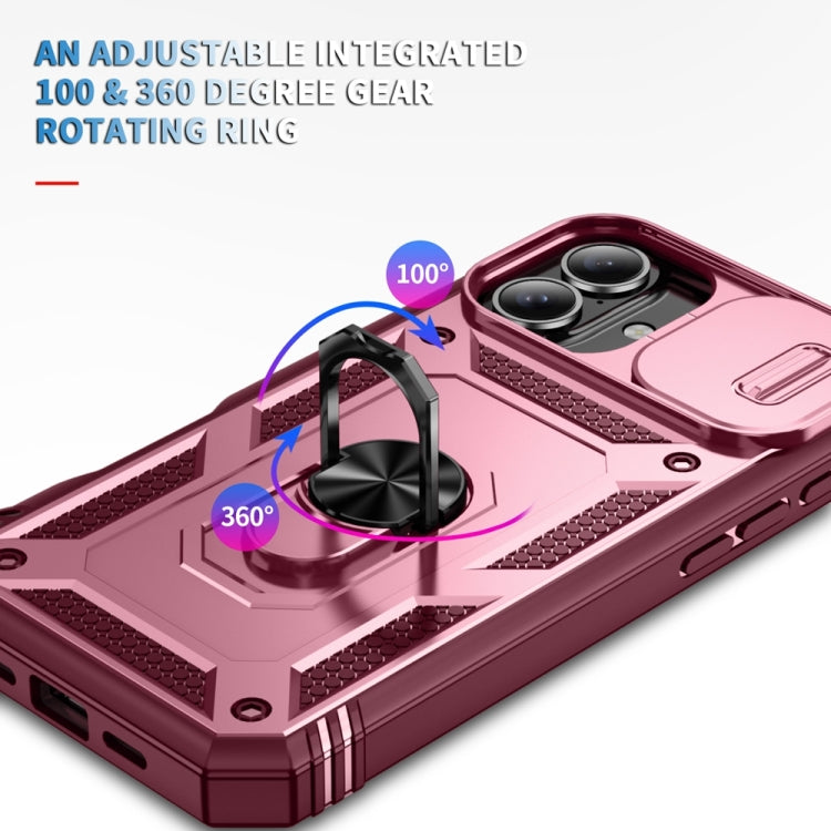 For iPhone 16 Sliding Camshield TPU + PC Phone Case with Holder(Pink+Rose Red) - iPhone 16 Cases by PMC TechLife | Online Shopping South Africa | PMC TechLife | Buy Now Pay Later Mobicred