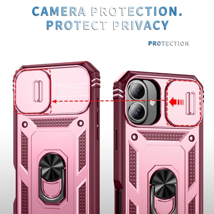 For iPhone 16 Sliding Camshield TPU + PC Phone Case with Holder(Pink+Rose Red) - iPhone 16 Cases by PMC TechLife | Online Shopping South Africa | PMC TechLife | Buy Now Pay Later Mobicred