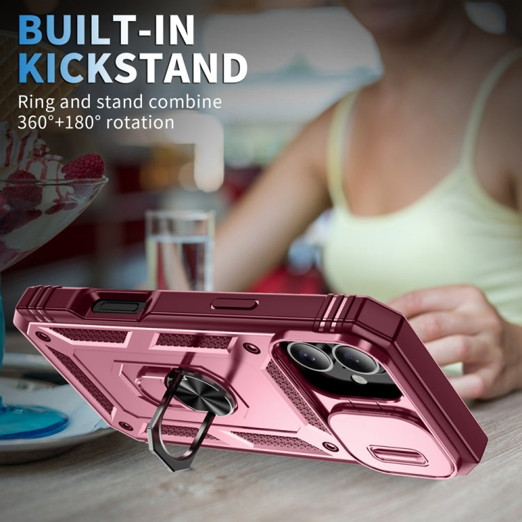 For iPhone 16 Sliding Camshield TPU + PC Phone Case with Holder(Pink+Rose Red) - iPhone 16 Cases by PMC TechLife | Online Shopping South Africa | PMC TechLife | Buy Now Pay Later Mobicred
