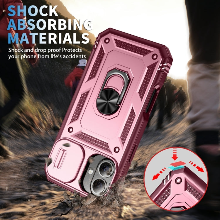 For iPhone 16 Sliding Camshield TPU + PC Phone Case with Holder(Pink+Rose Red) - iPhone 16 Cases by PMC TechLife | Online Shopping South Africa | PMC TechLife | Buy Now Pay Later Mobicred