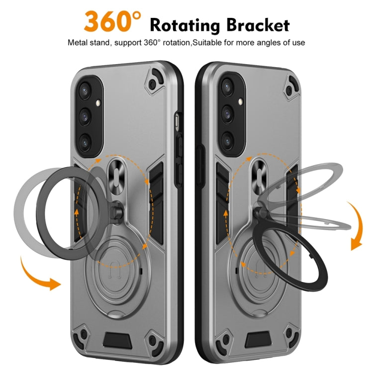 For Samsung Galaxy S25 5G Metal Ring 360 Degree Rotating Holder PC Hybrid TPU Phone Case(Silver Grey) - Galaxy S25 5G Cases by PMC TechLife | Online Shopping South Africa | PMC TechLife | Buy Now Pay Later Mobicred