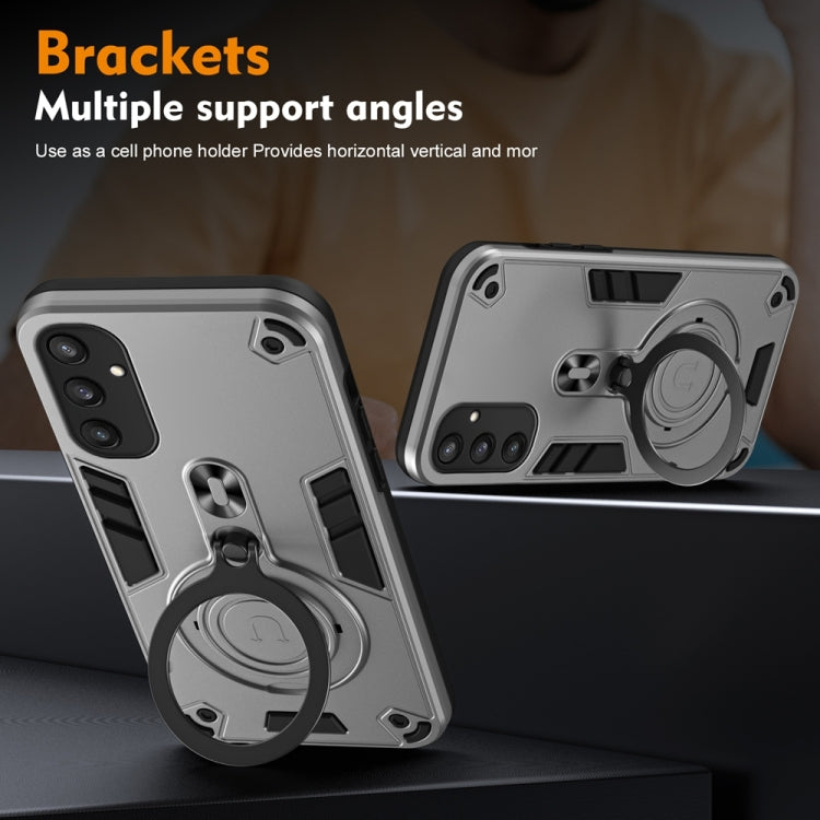 For Samsung Galaxy S25 5G Metal Ring 360 Degree Rotating Holder PC Hybrid TPU Phone Case(Silver Grey) - Galaxy S25 5G Cases by PMC TechLife | Online Shopping South Africa | PMC TechLife | Buy Now Pay Later Mobicred