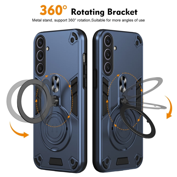 For Samsung Galaxy S25+ 5G Metal Ring 360 Degree Rotating Holder PC Hybrid TPU Phone Case(Navy Blue) - Galaxy S25+ 5G Cases by PMC TechLife | Online Shopping South Africa | PMC TechLife | Buy Now Pay Later Mobicred