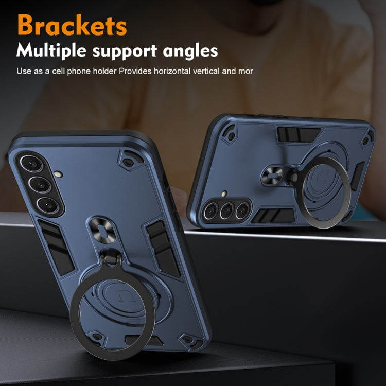For Samsung Galaxy S25+ 5G Metal Ring 360 Degree Rotating Holder PC Hybrid TPU Phone Case(Navy Blue) - Galaxy S25+ 5G Cases by PMC TechLife | Online Shopping South Africa | PMC TechLife | Buy Now Pay Later Mobicred