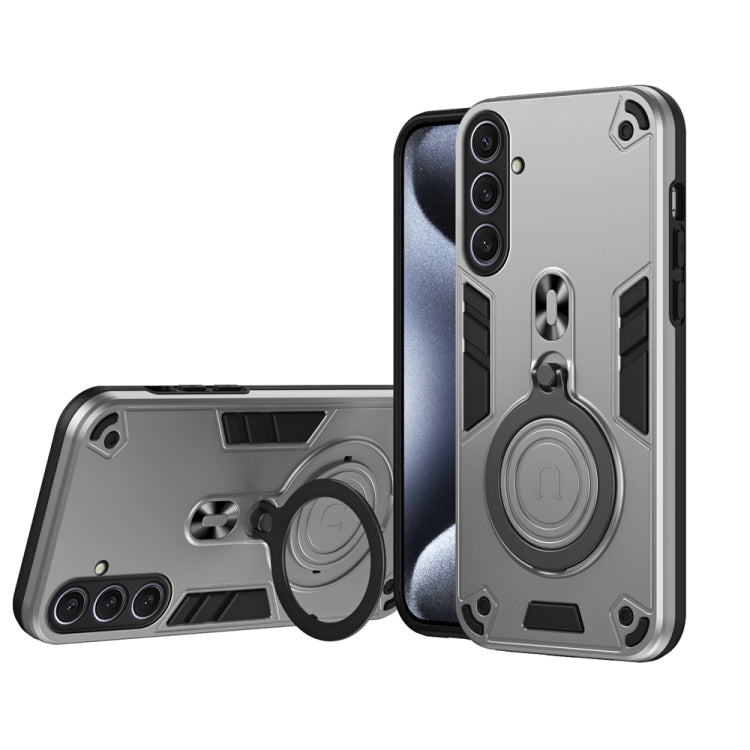 For Samsung Galaxy S25+ 5G Metal Ring 360 Degree Rotating Holder PC Hybrid TPU Phone Case(Silver Grey) - Galaxy S25+ 5G Cases by PMC TechLife | Online Shopping South Africa | PMC TechLife | Buy Now Pay Later Mobicred