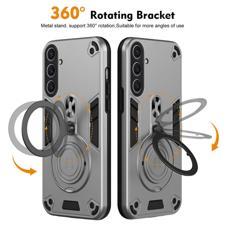 For Samsung Galaxy S25+ 5G Metal Ring 360 Degree Rotating Holder PC Hybrid TPU Phone Case(Silver Grey) - Galaxy S25+ 5G Cases by PMC TechLife | Online Shopping South Africa | PMC TechLife | Buy Now Pay Later Mobicred
