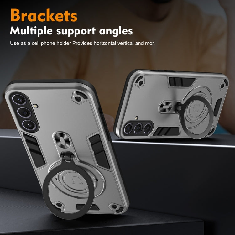 For Samsung Galaxy S25+ 5G Metal Ring 360 Degree Rotating Holder PC Hybrid TPU Phone Case(Silver Grey) - Galaxy S25+ 5G Cases by PMC TechLife | Online Shopping South Africa | PMC TechLife | Buy Now Pay Later Mobicred