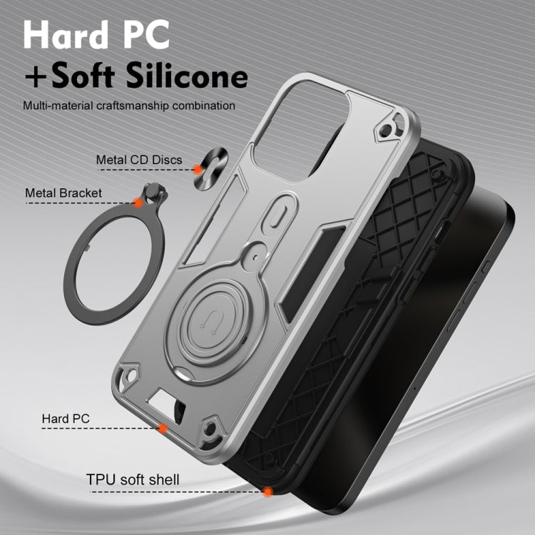 For Samsung Galaxy S25+ 5G Metal Ring 360 Degree Rotating Holder PC Hybrid TPU Phone Case(Silver Grey) - Galaxy S25+ 5G Cases by PMC TechLife | Online Shopping South Africa | PMC TechLife | Buy Now Pay Later Mobicred