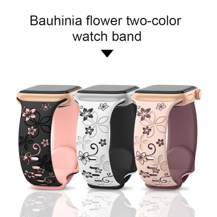 For Apple Watch Series 7 45mm Bauhinia Two-color Embossed Silicone Watch Band(Starlight Black) - Watch Bands by PMc TechLife | Online Shopping South Africa | PMc TechLife | Buy Now Pay Later Mobicred