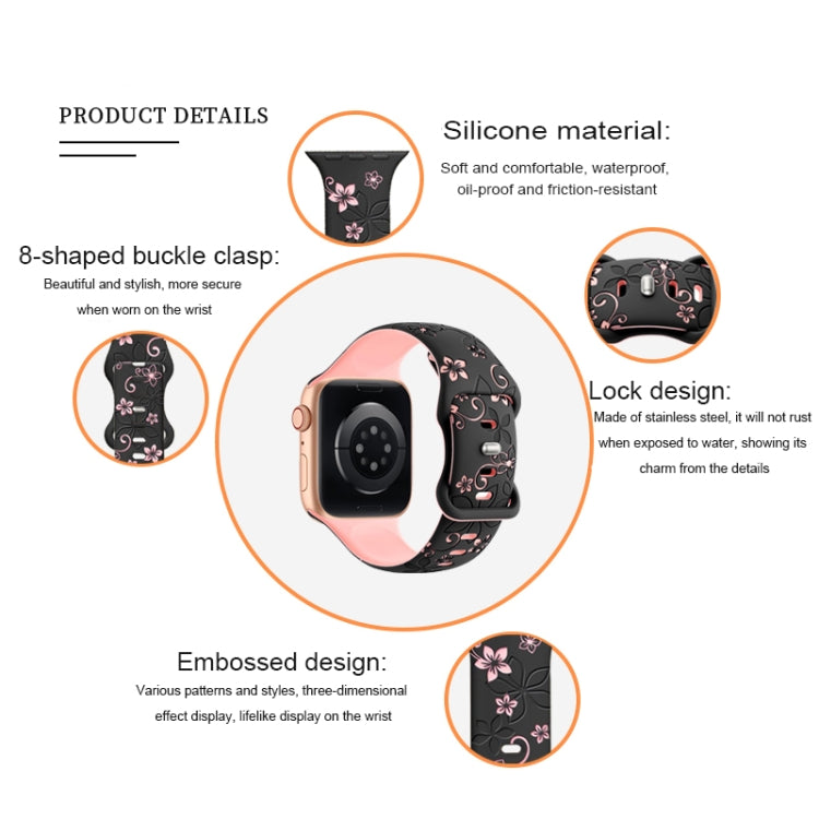 For Apple Watch SE 2023 44mm Bauhinia Two-color Embossed Silicone Watch Band(White Black) - Watch Bands by PMc TechLife | Online Shopping South Africa | PMc TechLife | Buy Now Pay Later Mobicred