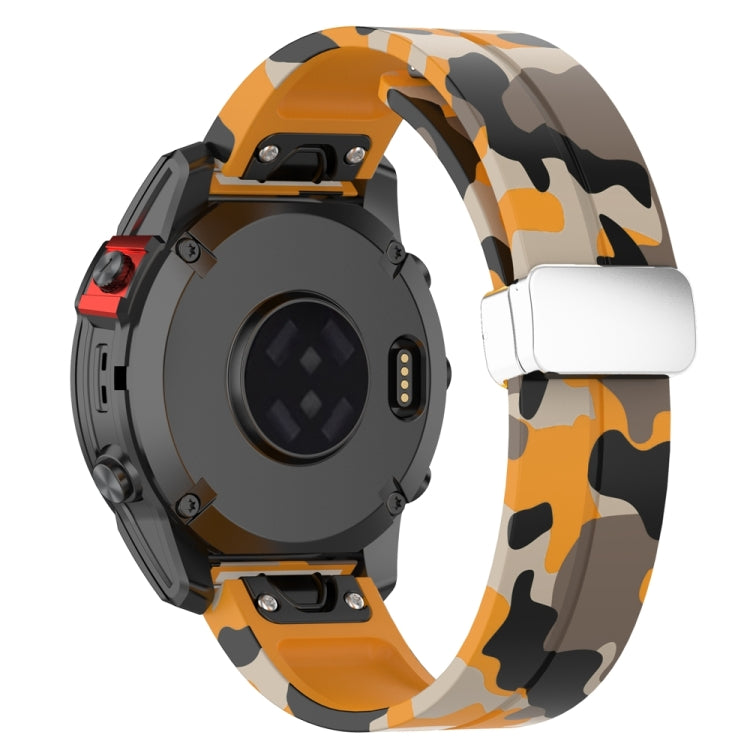 For Garmin Fenix 7S Magnetic Folding Silver Buckle Color Printed Silicone Watch Band(Camouflage Yellow) - free shipping - PMC TechLife - Order now!