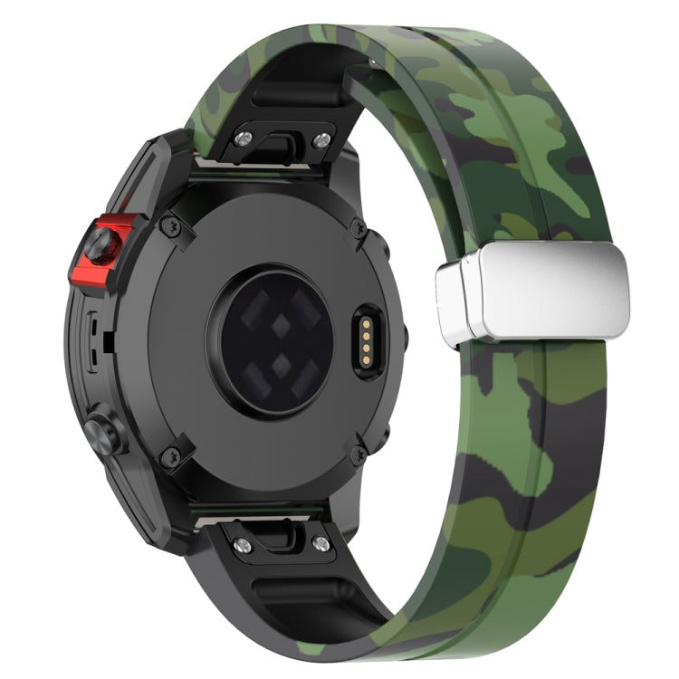 For Garmin Fenix 7S Magnetic Folding Silver Buckle Color Printed Silicone Watch Band(Camouflage Green) - free shipping - PMC TechLife - Order now!