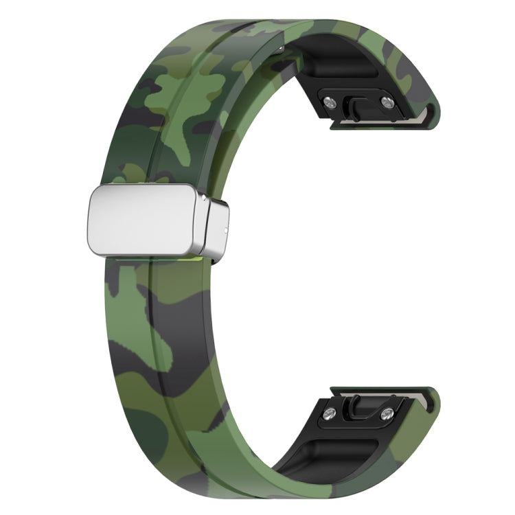 For Garmin Fenix 7S Magnetic Folding Silver Buckle Color Printed Silicone Watch Band(Camouflage Green) - free shipping - PMC TechLife - Order now!