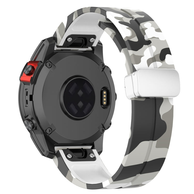 For Garmin Fenix 7 Magnetic Folding Silver Buckle Color Printed Silicone Watch Band(Camouflage White) - free shipping - PMC TechLife - Order now!